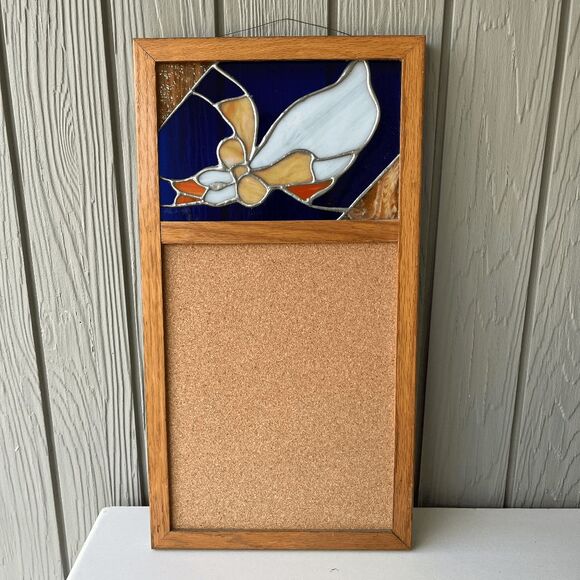 Vintage Stained Glass Goose Corkboard Wall Organizer Farmhouse Country Decor - Picture 7 of 10